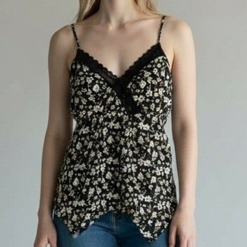 Vintage Babydoll Top Women Small‎ Black Floral Y2K 90s Fairy Coquette Summer